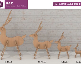 Wooden Deer Family Laser Cut Files - SVG-DXF-Ai-Pdf-Cdr Digital Patterns 236