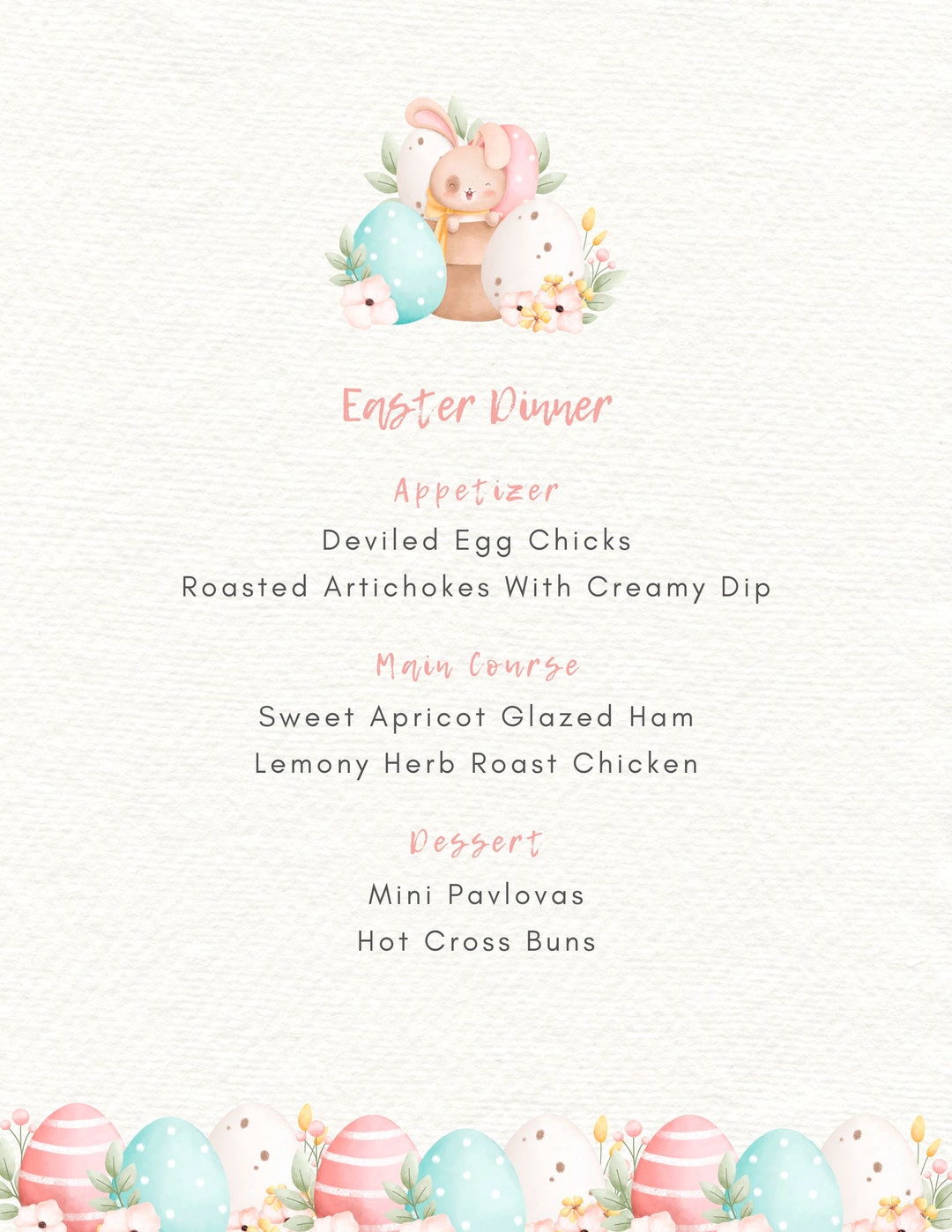 Easter Dinner Menu Template Canva Instant Download Etsy