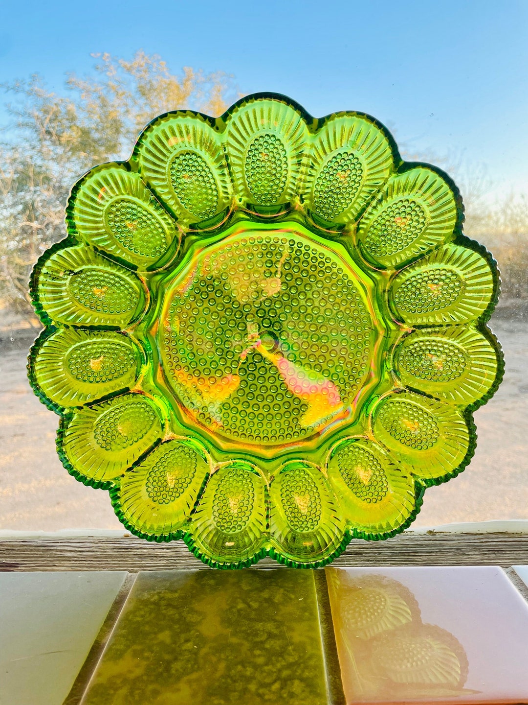 Vintage Indiana Carnival Glass Deviled Egg Dish Etsy