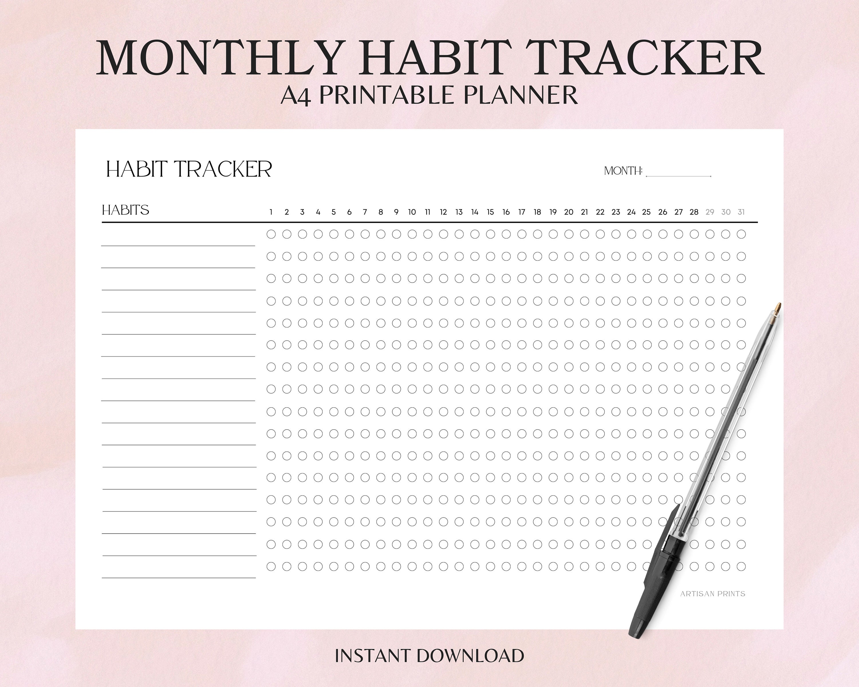 Monthly Habit Tracker, Printable Planner, Daily Habit Tracking, 30 Day ...
