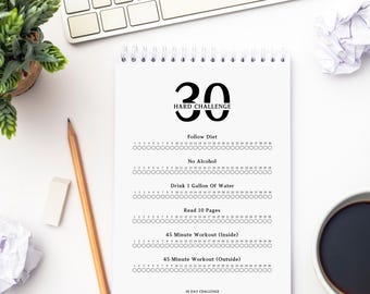 30 schwere Herausforderung, 30-Tage-Disziplin-Challenge, Selbst-Verbesserung Glow Up, neue Jahr-Auflösung Herausforderung, A4 Druck, sofortiger digitaler Download