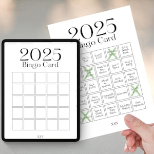 Tarjeta de bingo 2025, tablero de visión de año nuevo, impresión y personalización, desafío divertido de brillar, bingo de resolución de año nuevo, impresión A4, descarga instantánea