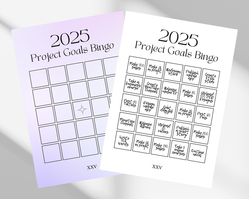 2025 Bingo Card Project Goals, Side Hustle Vision Board, Print and ...
