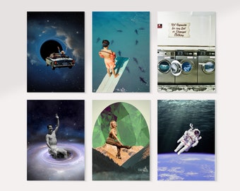 Surreale Collage Art Poster Prints, Set von 8 Wandbilder, Seltsames Wohndekor, Seltsames Kunstwerk, digitaler Download
