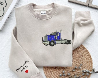 Gepersonaliseerde vrachtwagen geborduurde crewneck, aangepaste vrachtwagenchauffeur hoodie van foto, aangepaste auto sweatshirt, cadeau voor automan, vaderdagcadeau