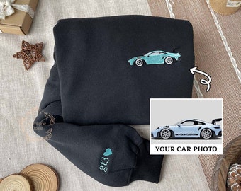 AANGEPASTE geborduurde auto Sweatshirt, auto Guy geschenken, cadeaus voor vriend, auto foto shirt, cadeau voor autoliefhebber