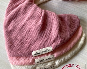 Bavaglini per San Valentino Set di 3 bavaglini in garza di cotone a forma di cuore rosa rosa, rosa confetto + vaniglia. Ultra assorbente, ipoallergenico