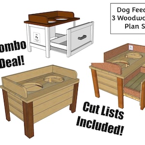 Woodworking Plans - Set of Three Dog Feeder Plans - Fence Picket Builds, Hardwood Build, Beginner to Intermediate Woodworking