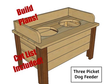 Woodworking Plans for Value Dog Feeder - Fence Picket Build, DIY Dog Feeder Plans, Low Cost/High Profit Woodworking, Cut List & Diagrams
