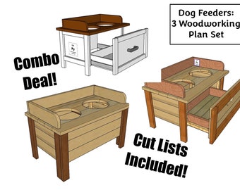 Woodworking Plans - Set of Three Dog Feeder Plans - Fence Picket Builds, Hardwood Build, Beginner to Intermediate Woodworking