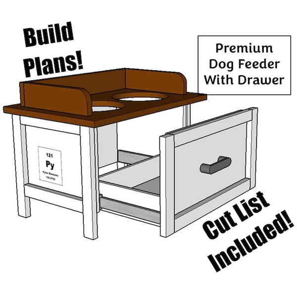 Woodworking Plans for Hardwood Dog Feeder with Drawer - DIY Dog Feeder Plans, Detailed Instructions,  Cut List & Diagrams