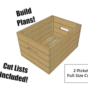Woodworking Plans - Full Size Wood Crate, Decorative Plans, Fence Picket Build Plans, Beginner Build Plans, Cut List & Cutting Diagram