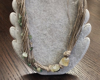 Linen Necklace with natural stones | Green Aventurine | Linen String