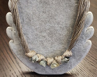 Linen Necklace with natural stones | Green Aventurine | Linen String