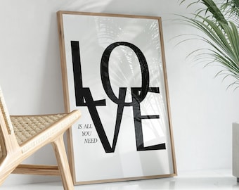Chic Monochrome Love Wall Art, Retro Quotes, Black and White, Modern Poster, Wall Art, Vintage Prints, Typography Poster, Digital Download