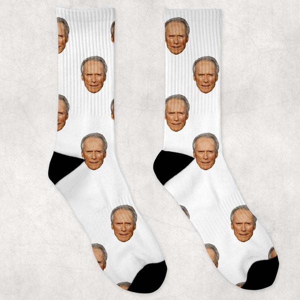 Chaussettes Clint Eastwood | Idée cadeau de chaussettes de célébrités | Chaussettes pour les fans de films Million Dollar Baby | Idée cadeau drôle de chaussettes | Idée Cadeau Chaussettes Personnalisées