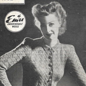 Cardigan Jumper Knitted in a Triangle Pattern Bestway 1382 1940s Knitting Pattern Bust 36 inches
