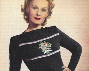 Posy Jumper 1940s Knitting Pattern Weldons 734 Bust 34-36 inches