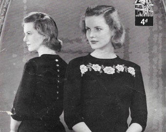 Roses Jumper 1940s knitting pattern 32-34 inch bust