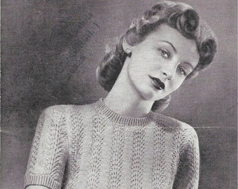 Lacy Jumper in Feather Stitch 1940s Knitting Pattern Bestway 32-38 inch bust