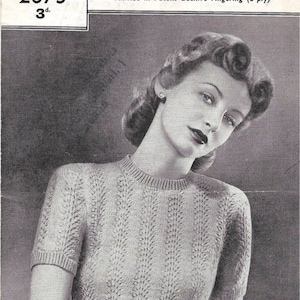 Lacy Jumper in Feather Stitch 1940s Knitting Pattern Bestway 32-38 inch bust