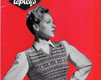 Fair Isle Sleeveless Pullover 1940s Knitting Pattern Copleys 34 inch bust