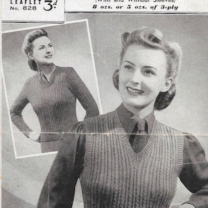 Pullover For Girls in the Services 1940s Knitting Pattern 34-36 inches