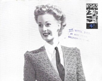 Deirdre Cardigan 1940s Patrón de punto Lavenda 34-36 pulgadas busto