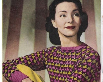 Harlequin Jumper 1940s Knitting Pattern 32-34 inch bust