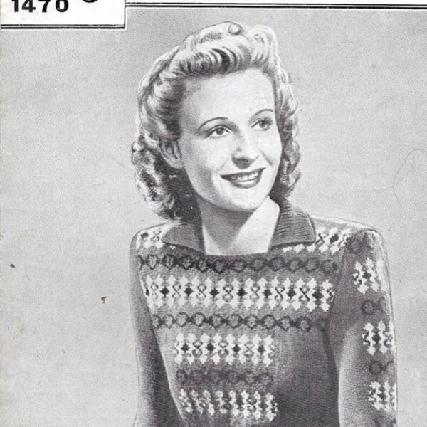 Fair Isle Jumper 1940s Knitting Pattern Bestway 34-36 inch bust