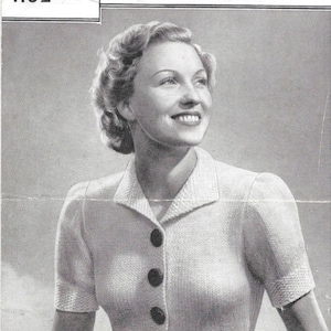 May include: A vintage knitting pattern for a trim jacket with short or long sleeves. The pattern calls for 12 or 16 ounces of double knitting or thick yarn. The pattern is from Bestway Leaflet 1192.