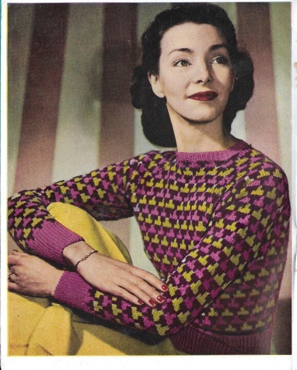 Harlequin Jumper 1940s Knitting Pattern 32-34 inch bust