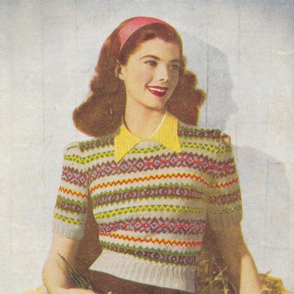 Fair Isle Sweater 1940s Knitting Pattern 33-35 inch bust
