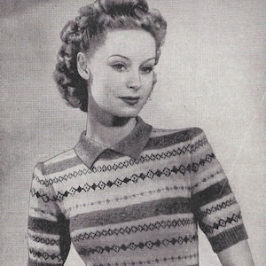 Many Coloured Fair Isle Jumper 1940s knitting pattern Weldons 34 inch bust