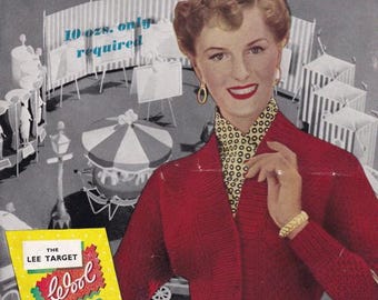 10 Ounce Cardigan Lee Target 1950s Knitting Pattern Bust 34, 36 and 38 inches