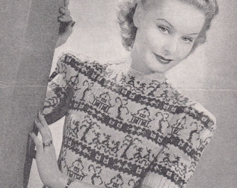 Willow Pattern Jumper Bestway 1633 1940s Knitting Pattern Bust 34 inches