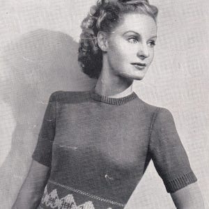 Fair Isle Jumper Weldons 661 1940s Knitting Pattern Bust 31-33 inches