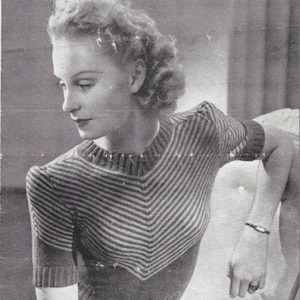 Chevron Jumper 1940s Knitting Pattern Bestway 1584 32-34 inch bust