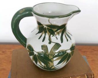 Vintage Ceramic Milk Jug: Hand-Painted Bamboo Vase, Decorative Mini Pitcher