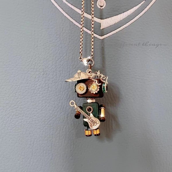 Collier/porte-clés robot personnalisé LazyCAT ™ - Bijoux faits à la main, le cadeau parfait pour maman, la Saint-Valentin et les vacances