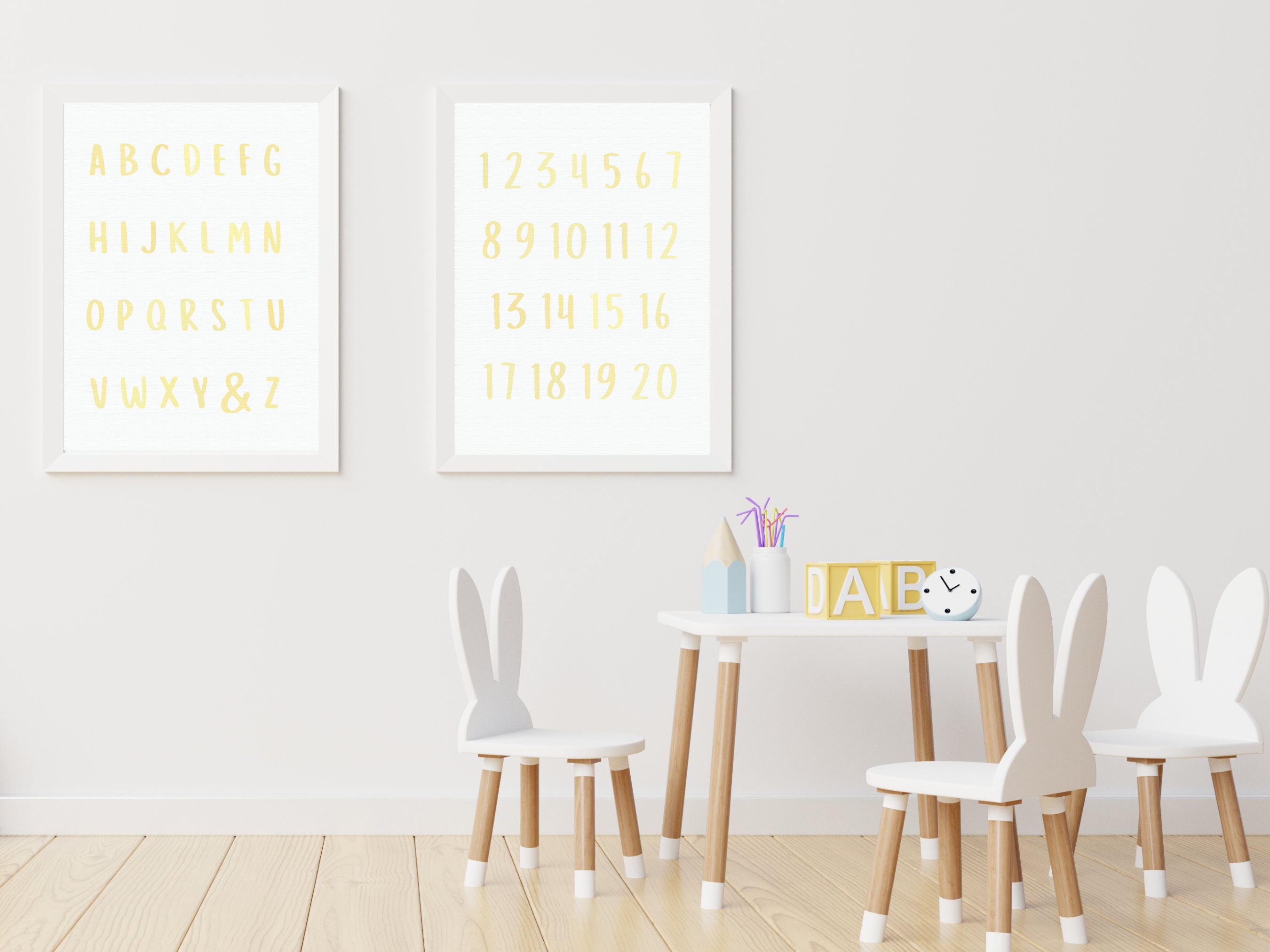 Children Educational Poster Pastel Yellow Wall Art Abcs Etsy