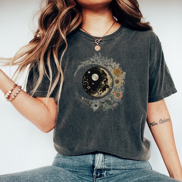 Celestial Shirt, Moon T Shirt, Moon Phase Astrology Astronomy, Moon Graphic T Shirt, Garment Dyed, Boho, Oversized, Vintage, Bella Canvas®