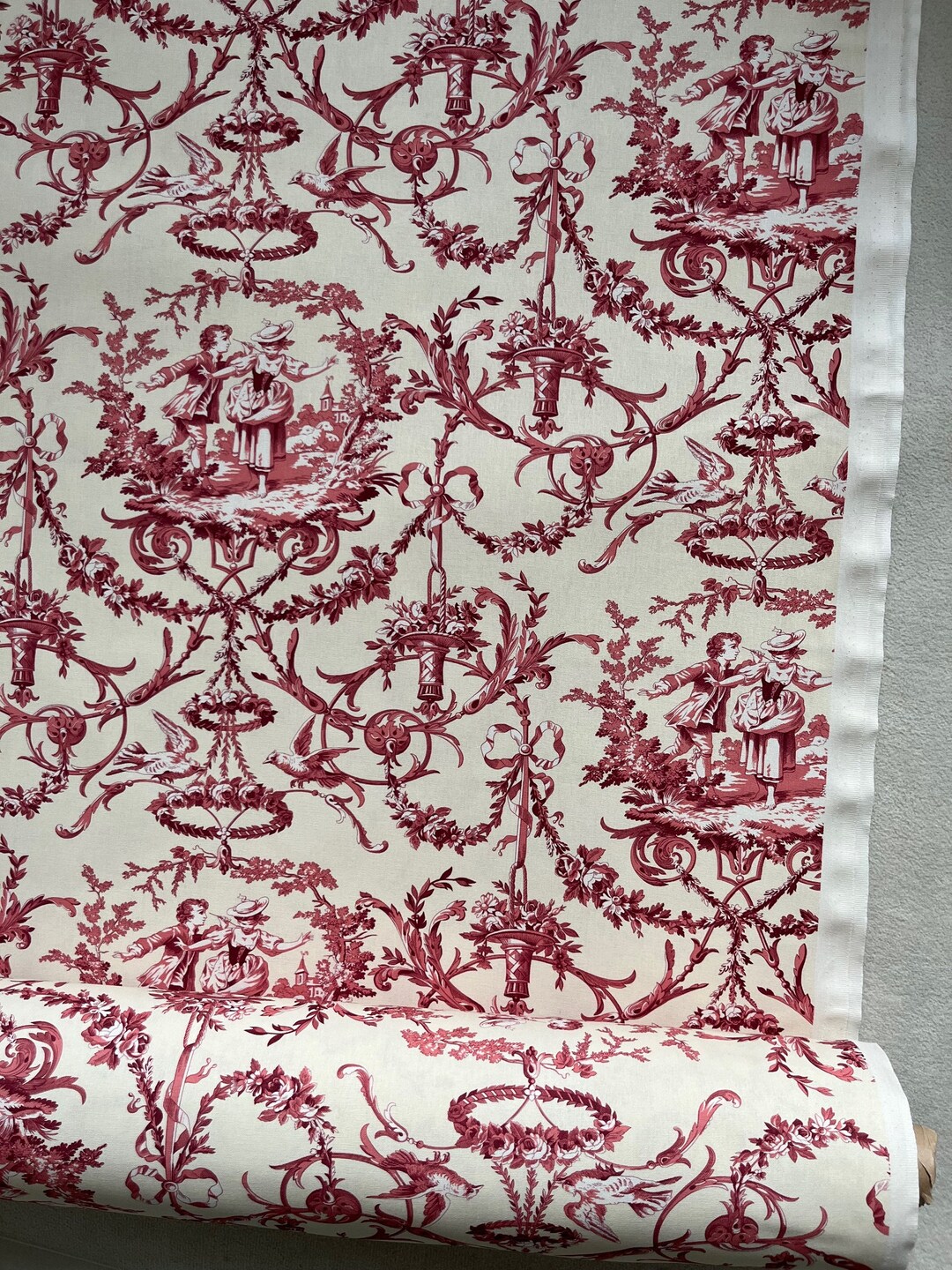 Toile De Jouy French Print Fabric Etsy
