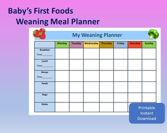 Planificador de destete, Plan de comidas, Destete dirigido por bebés, Tabla de destete, Planificador de comidas para bebés