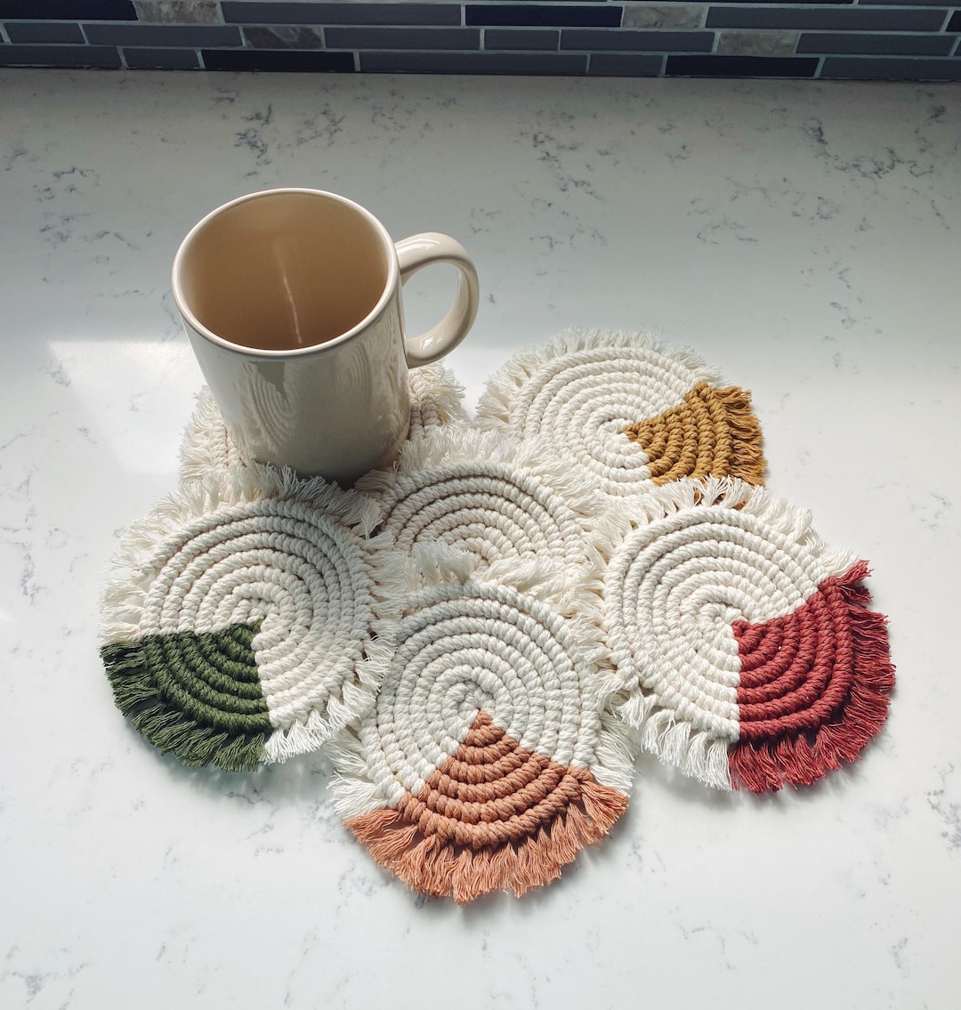 Spiral Macrame Coasters/ Boho Coasters/ Assorted Color Coasters/ Fall ...
