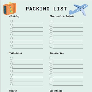 Travel packing list