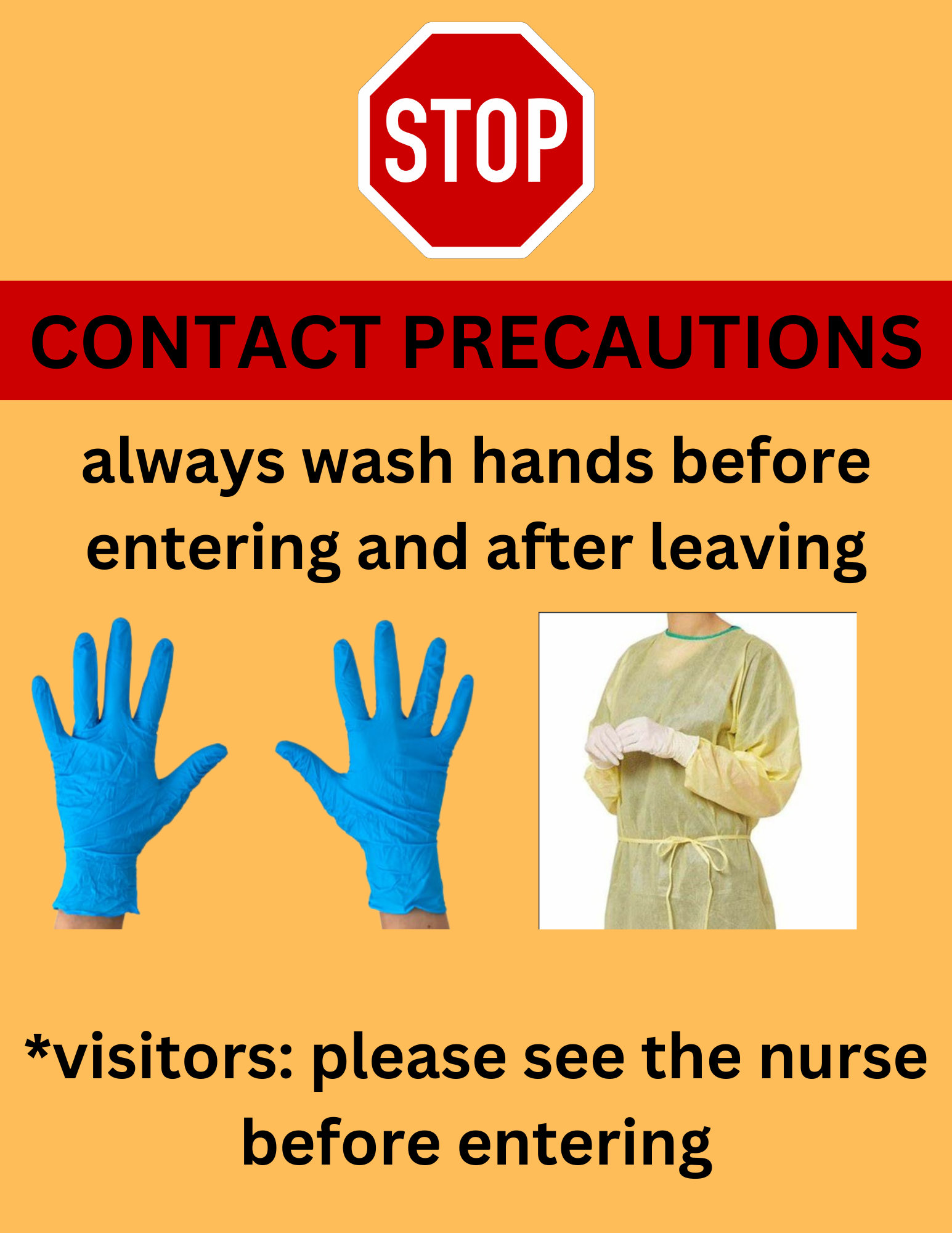 Contact Precaution Sign for Hospital/gown and Gloves Sign/hospital