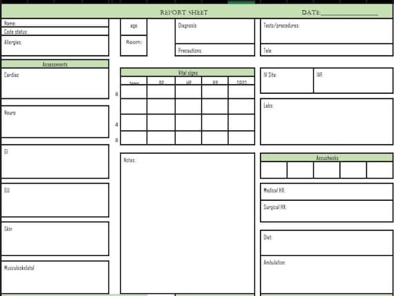 Nurse Report Sheet