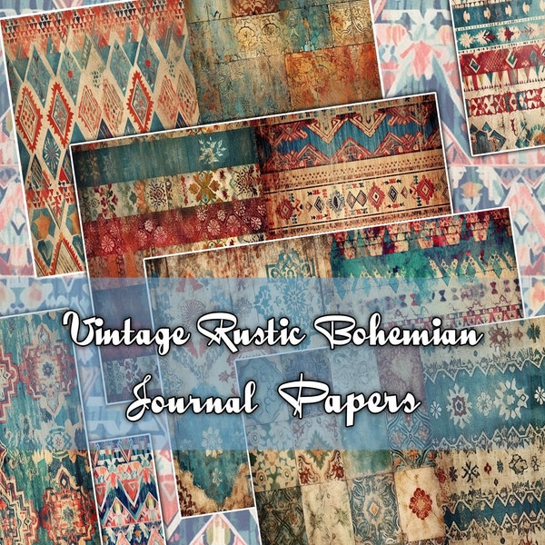 Vintage Rustic Bohemian Journal Pages , Digital Papers, boho Background , Scrapbooking Junk Journaling , rustic journal , printable . kits