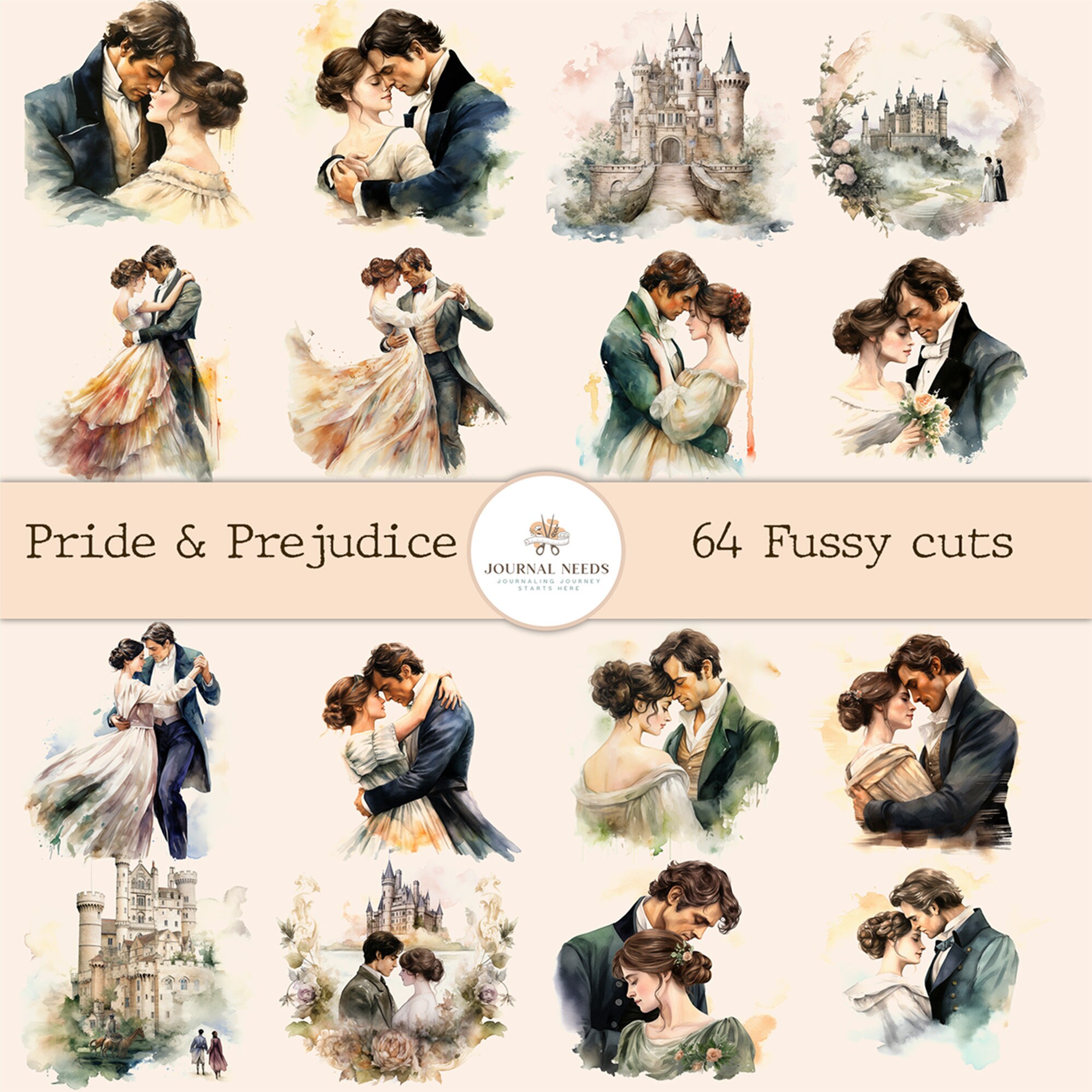 Pride and Prejudice Inspired Printable Kit Fussy Cuts Water - Etsy